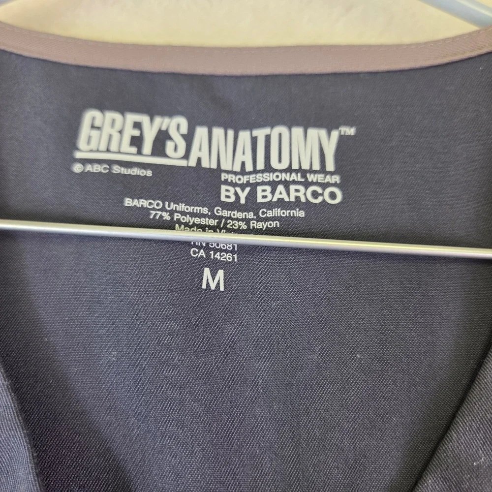 Greys Anatomy by Barco Womens Scrub Set Charcoal Gray V-Neck Top Pants Size MT